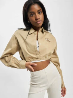 Calvin Klein Damen Hemd Archival Monologo Cropped In Beige