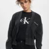 Calvin Klein Damen Strickjacke Washed Monologo In Schwarz