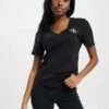 Calvin Klein Damen T-Shirt Monogram Logo Slim V-Neck In Schwarz