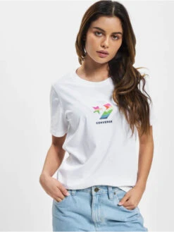 Converse Damen T-Shirt Sun Fill Star Chevron In Weiß