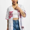 FUBU Damen Hemd Stripe Baseball Jersey In Weiß