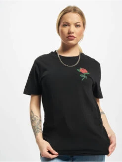 Mister Tee Damen T-Shirt Ladies Rose In Schwarz