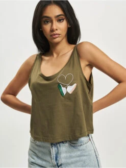 Mister Tee Damen Tank Tops Ladies Kick Love Emb In Olive