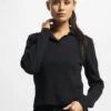 ONLY Damen Poloshirt Mariah L/S Rib In Schwarz