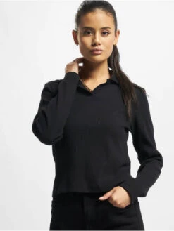 ONLY Damen Poloshirt Mariah L/S Rib In Schwarz