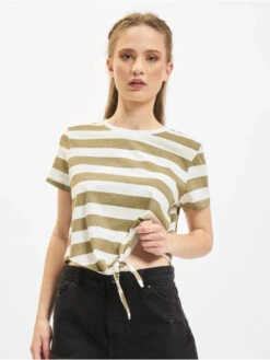 ONLY Damen T-Shirt May Cropped Knot Stripe In Grün