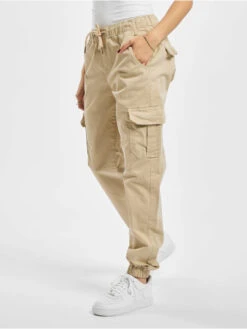 URBAN CLASSICS Damen Cargohose Ladies High Waist Cargo Jogging In Beige