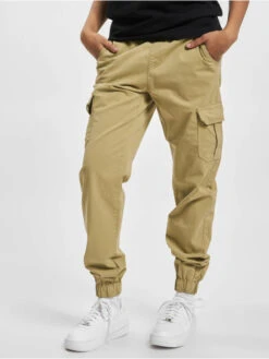 URBAN CLASSICS Damen Cargohose Ladies High Waist In Beige