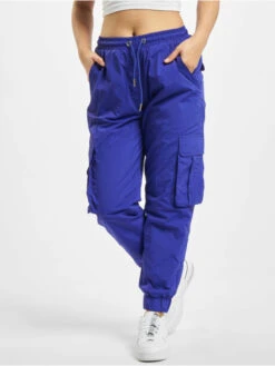 URBAN CLASSICS Damen Cargohose Ladies High Waist Crinkle Nylon In Blau
