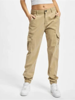 URBAN CLASSICS Damen Cargohose Ladies High Waist In Braun