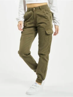 URBAN CLASSICS Damen Cargohose Ladies High Waist Cargo In Olive