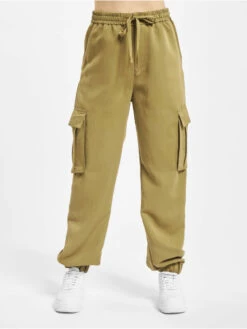 URBAN CLASSICS Damen Cargohose Viscose Twill In Olive
