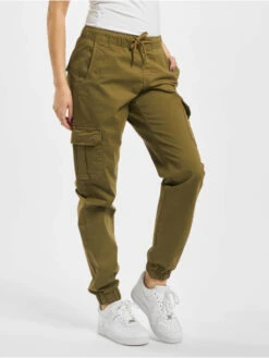 URBAN CLASSICS Damen Cargohose Ladies High Waist Cargo Jogging In Olive