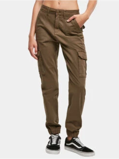 URBAN CLASSICS Damen Cargohose Ladies Cotton Twill Utility In Olive