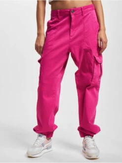 URBAN CLASSICS Damen Cargohose Ladies Cotton Twill Utility In Pink
