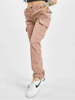 URBAN CLASSICS Damen Cargohose High Waist In Rosa