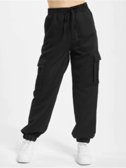 URBAN CLASSICS Damen Cargohose Viscose Twill In Schwarz