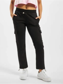 URBAN CLASSICS Damen Cargohose Cargo Terry In Schwarz