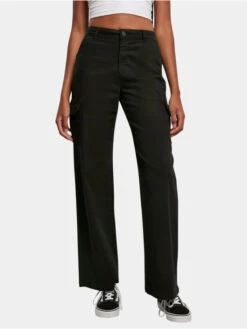 URBAN CLASSICS Damen Cargohose Ladies In Schwarz