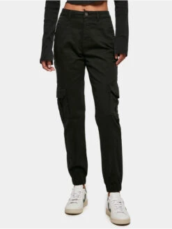 URBAN CLASSICS Damen Cargohose Ladies Cotton Twill Utility In Schwarz