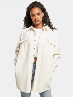 URBAN CLASSICS Damen Hemd Ladies Long Corduroy In Beige