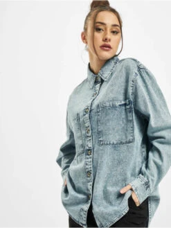 URBAN CLASSICS Damen Hemd Oversized In Blau