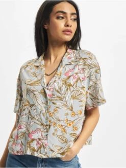 URBAN CLASSICS Damen Hemd Ladies Viscose Resort In Blau