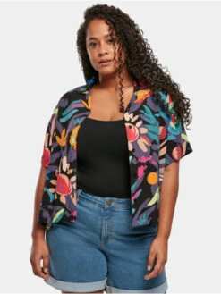 URBAN CLASSICS Damen Hemd Ladies Viscose Resort In Bunt