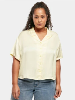 URBAN CLASSICS Damen Hemd Ladies SS Viscose Satin Resort In Gelb
