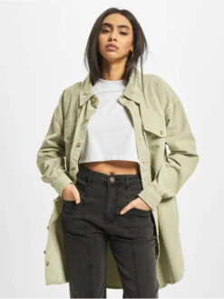 URBAN CLASSICS Damen Hemd Ladies Long Corduroy In Grün