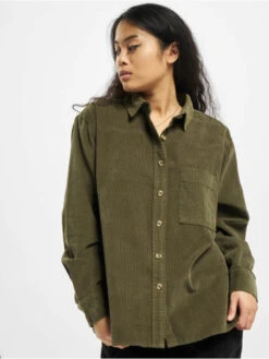 URBAN CLASSICS Damen Hemd Ladies Corduroy Oversized In Olive