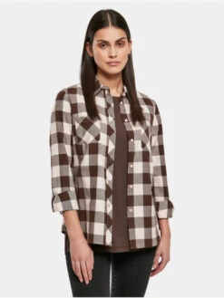 URBAN CLASSICS Damen Hemd Ladies Turnup Checked Flanell In Pink