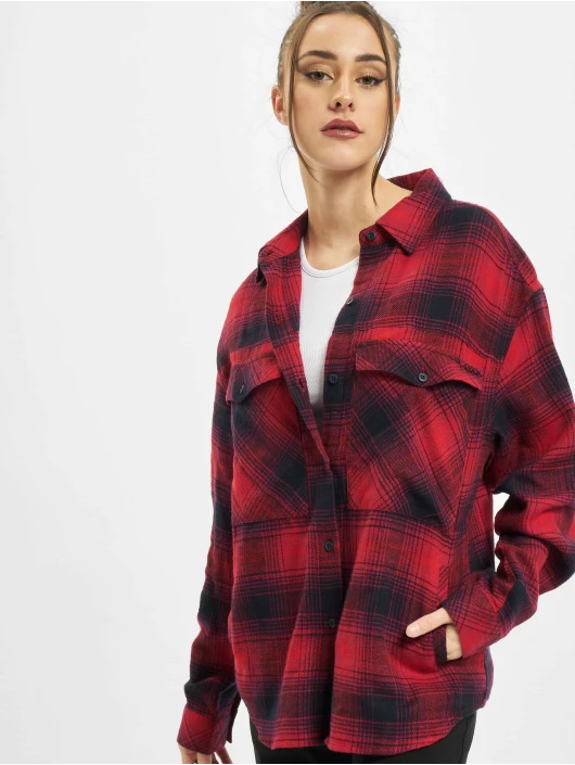 URBAN CLASSICS Damen Hemd Ladies Check In Rot 1 URBAN CLASSICS Damen Hemd Ladies Check In Rot