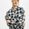 URBAN CLASSICS Damen Hemd Ladies Short Oversized Check In Schwarz