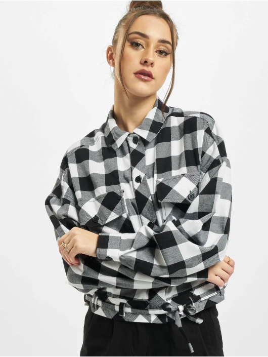 URBAN CLASSICS Damen Hemd Ladies Short Oversized Check In Schwarz 1 URBAN CLASSICS Damen Hemd Ladies Short Oversized Check In Schwarz