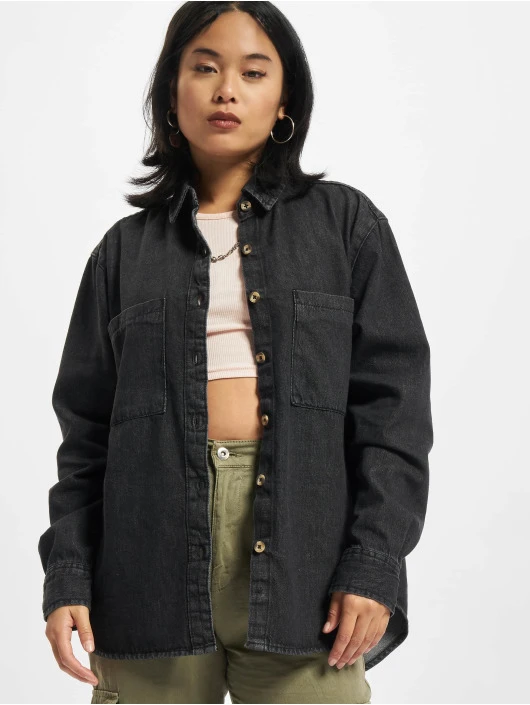 URBAN CLASSICS Damen Hemd Oversized Blouse In Schwarz 1 URBAN CLASSICS Damen Hemd Oversized Blouse In Schwarz