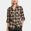URBAN CLASSICS Damen Hemd Ladies Turnup Checked Flanell In Schwarz