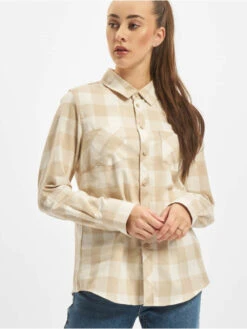 URBAN CLASSICS Damen Hemd Ladies Turnup Checked Flanell In Weiß