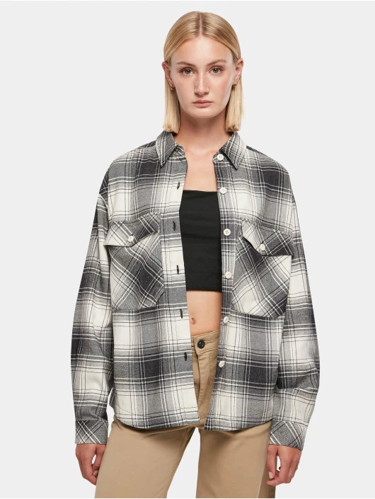 URBAN CLASSICS Damen Hemd Ladies Oversized Check In Weiß 1 URBAN CLASSICS Damen Hemd Ladies Oversized Check In Weiß