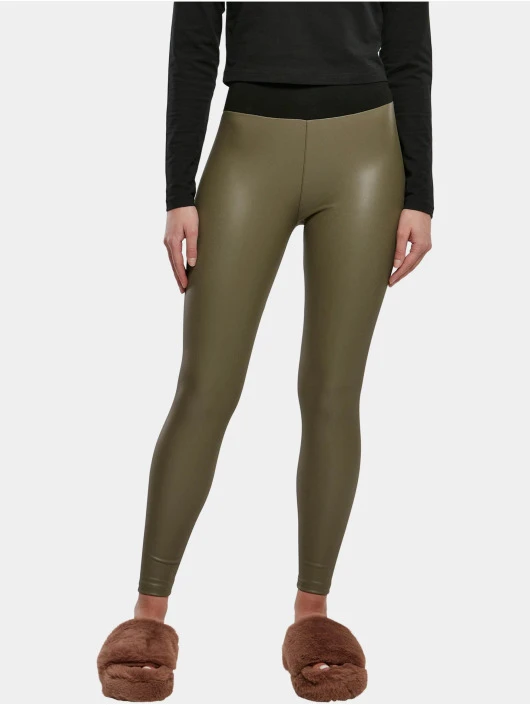 URBAN CLASSICS Damen Legging Faux Leather In Olive 1 URBAN CLASSICS Damen Legging Faux Leather In Olive