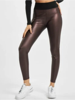 URBAN CLASSICS Damen Legging Ladies Faux Leather High Waist In Rot