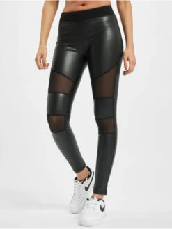 URBAN CLASSICS Damen Legging Tech Mesh Faux In Schwarz