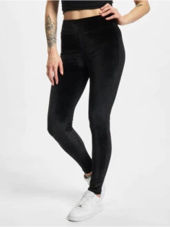 URBAN CLASSICS Damen Legging Ladies High Waist Velvet In Schwarz