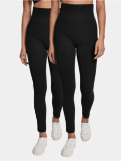 URBAN CLASSICS Damen Legging Ladies High Waist Jersey 2-Pack In Schwarz