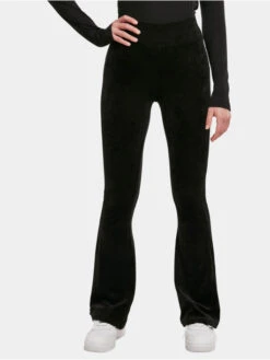 URBAN CLASSICS Damen Legging Ladies High Waist Rib Velvet Flared In Schwarz