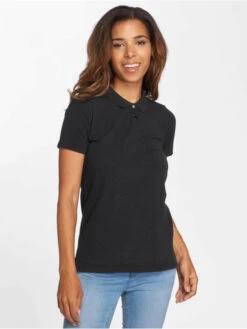 URBAN CLASSICS Damen Poloshirt Wash In Schwarz