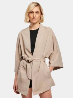 URBAN CLASSICS Damen Strickjacke Viscose Twill Kimono In Beige