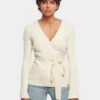 URBAN CLASSICS Damen Strickjacke Ladies Rib Knit Wrapped In Beige