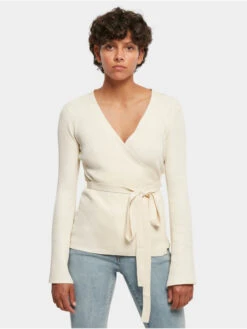 URBAN CLASSICS Damen Strickjacke Ladies Rib Knit Wrapped In Beige