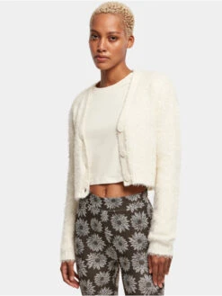 URBAN CLASSICS Damen Strickjacke Ladies Cropped Feather In Beige